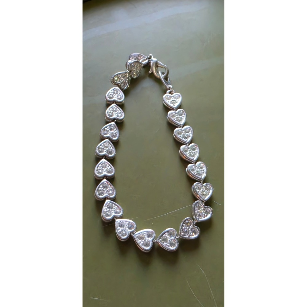 Carolee Silver Tone Rhinestone Heart Link Tennis Bracelet Clear Crystal Romantic - Picture 5 of 6